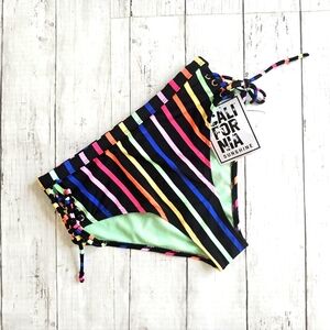 California Sunshine Black Colorful Striped Bikini Bottoms Tie Lace up Sides